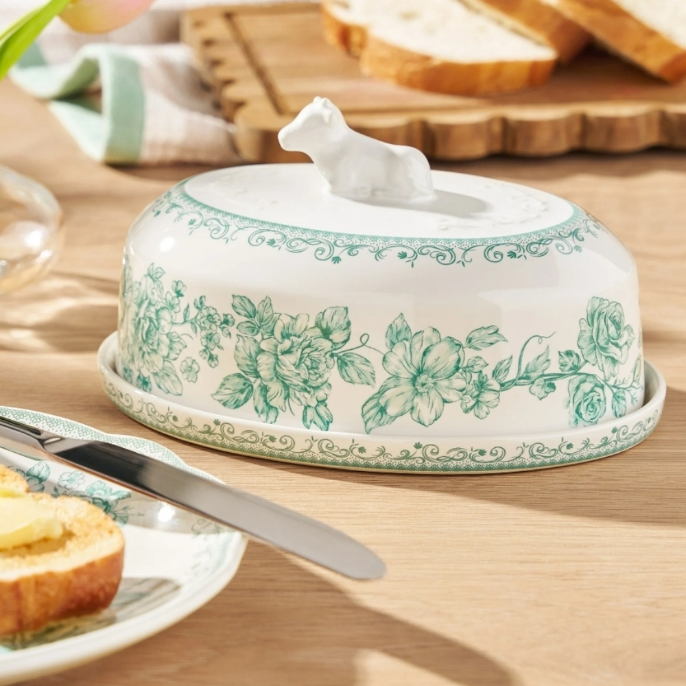 š New 2025 Pioneer Woman Agatha Green Butter Dish - Picture 6 of 6